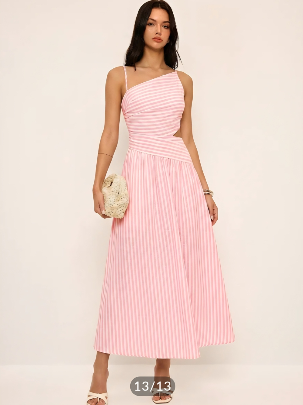 Commense Pink Striped One-Shoulder Maxi Dress